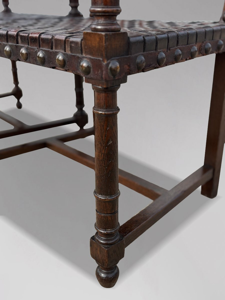 19ème Siècle, Paire de Fauteuils en Chêne et Cuir Tressé -photo-6