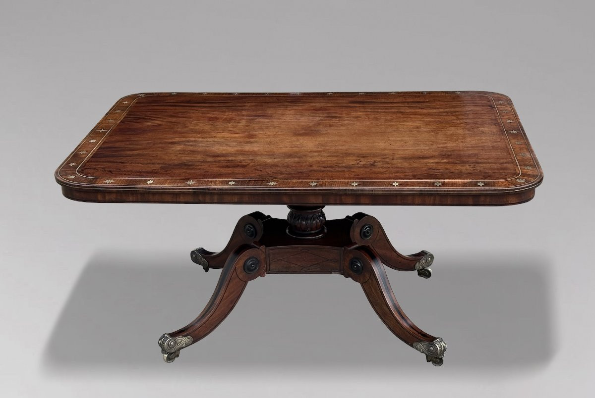 18ème Siècle, Table de Centre en Acajou Incrusté de Laiton et d’Ébène, Période George III-photo-4