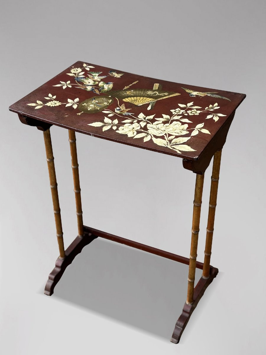 19ème Siècle, Ensemble de Quatre Tables Gigognes Peintes aux Motifs Floraux-photo-5