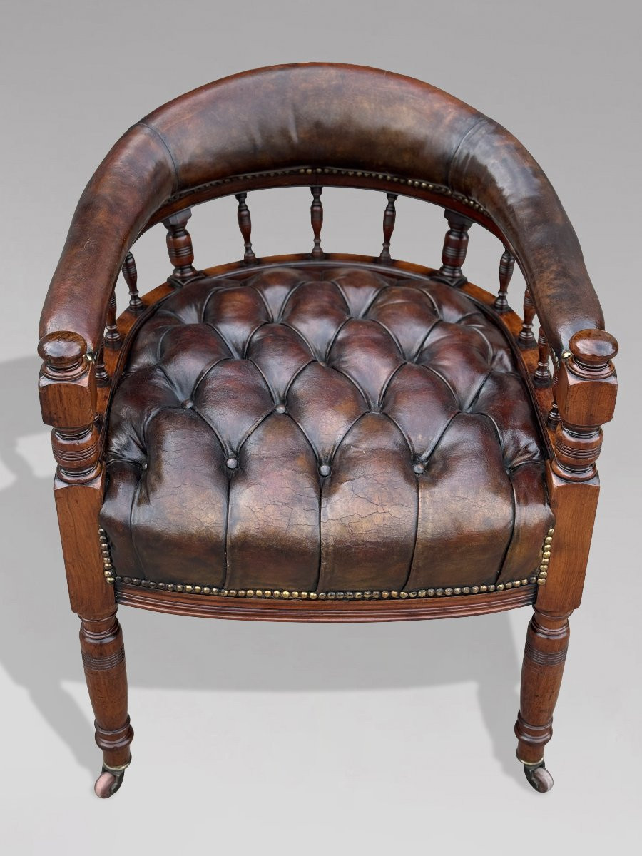 19ème Siècle, Fauteuil de Bureau en Acajou et Cuir, Époque Victorienne-photo-3