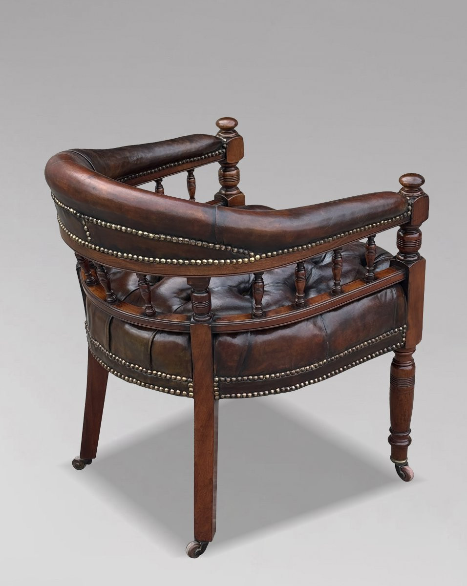 19ème Siècle, Fauteuil de Bureau en Acajou et Cuir, Époque Victorienne-photo-4