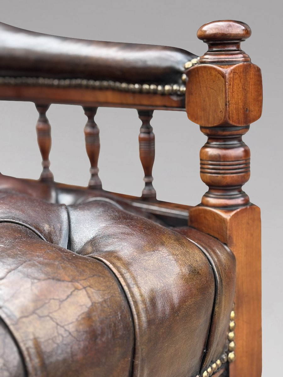 19ème Siècle, Fauteuil de Bureau en Acajou et Cuir, Époque Victorienne-photo-1