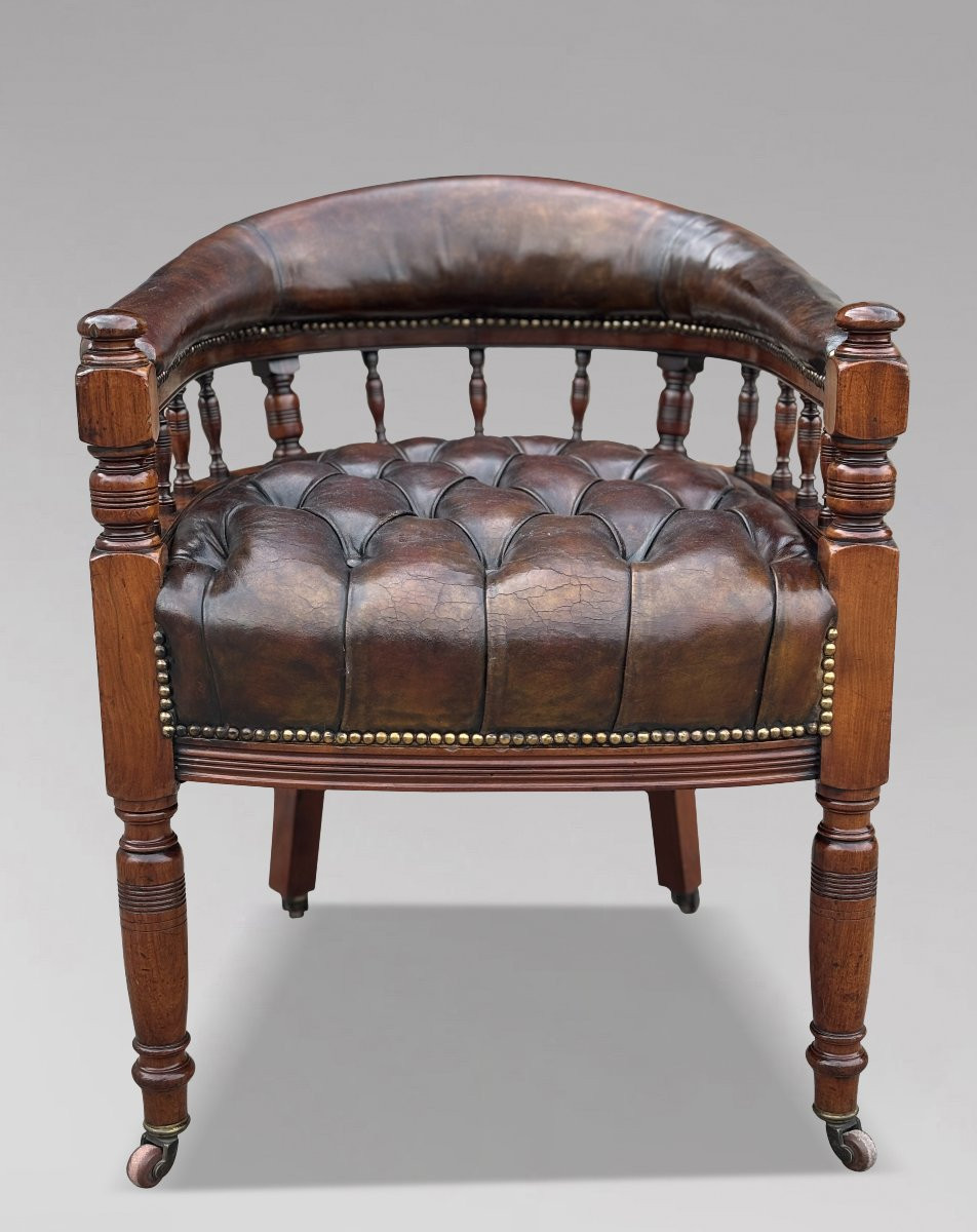 19ème Siècle, Fauteuil de Bureau en Acajou et Cuir, Époque Victorienne-photo-3