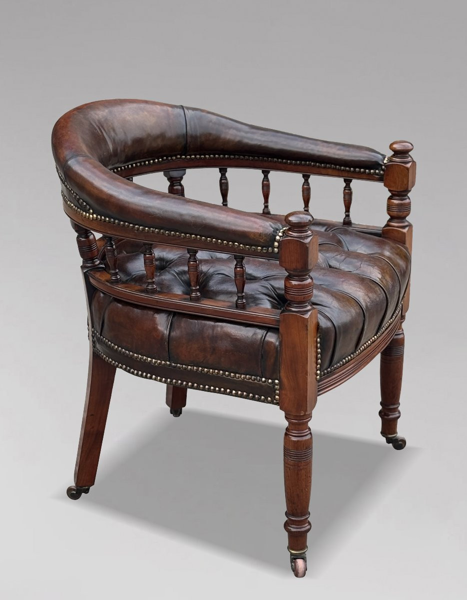 19ème Siècle, Fauteuil de Bureau en Acajou et Cuir, Époque Victorienne-photo-4