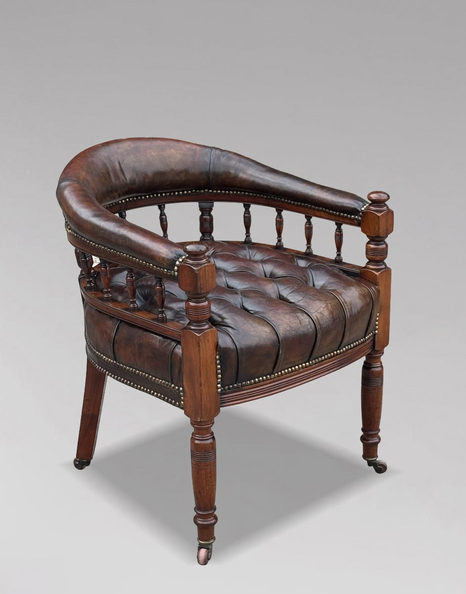 19ème Siècle, Fauteuil de Bureau en Acajou et Cuir, Époque Victorienne-photo-5