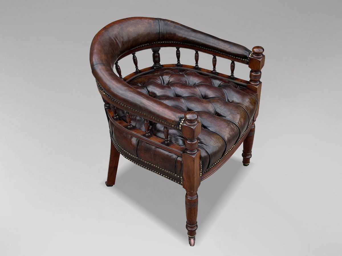 19ème Siècle, Fauteuil de Bureau en Acajou et Cuir, Époque Victorienne-photo-6
