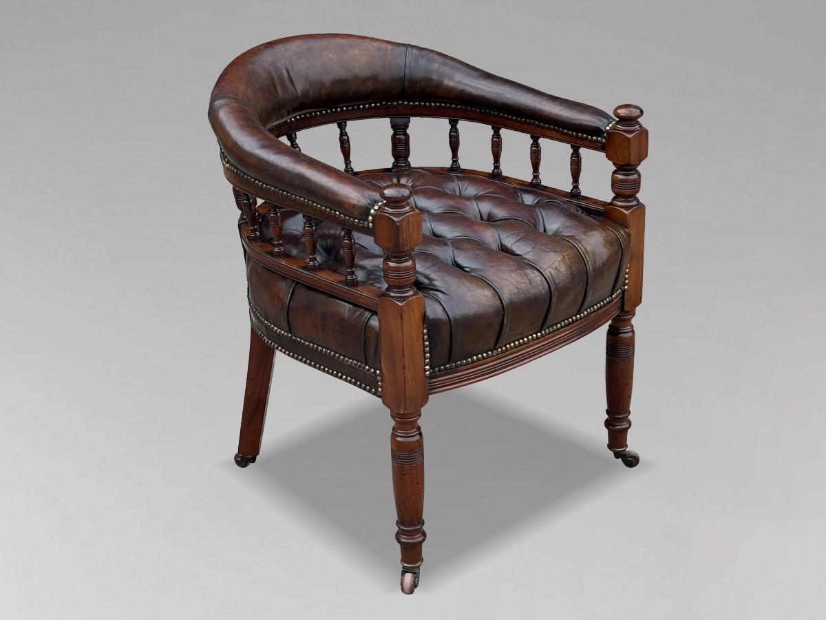 19ème Siècle, Fauteuil de Bureau en Acajou et Cuir, Époque Victorienne