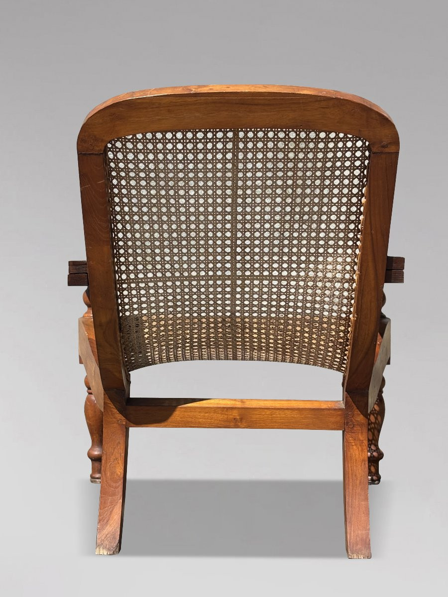 Pair Of Large Early 20th Century Teak & Cane Colonial Plantation Chairs-photo-1