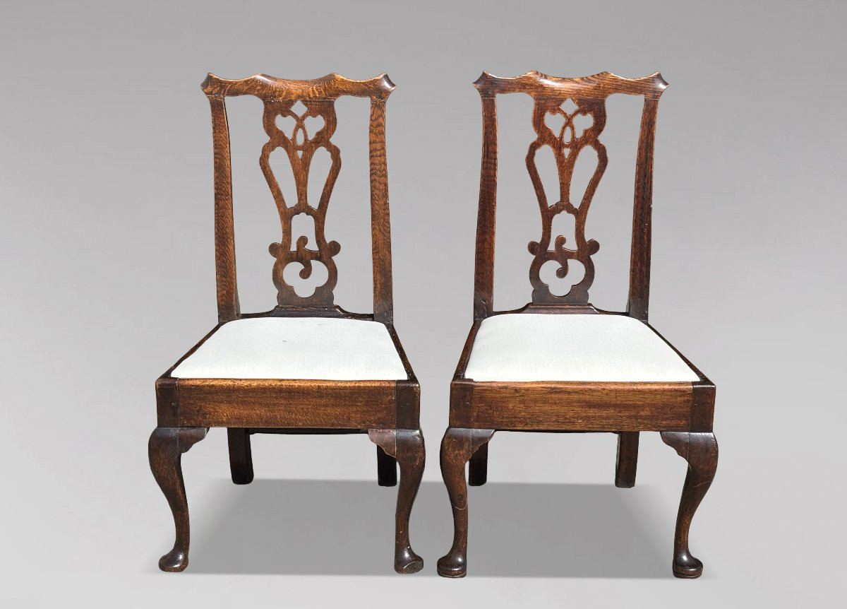 Pair Of 18th Century George III Period Oak Side Chairs-photo-2