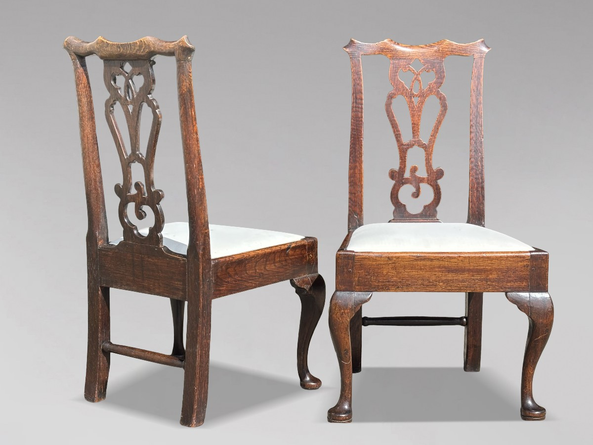 Pair Of 18th Century George III Period Oak Side Chairs