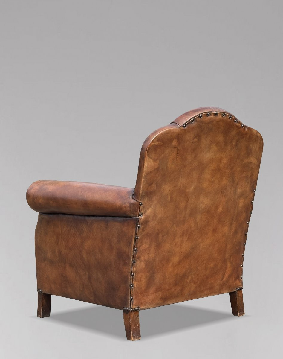 Pair Of 20th Century French Brown Leather Club Armchairs-photo-2