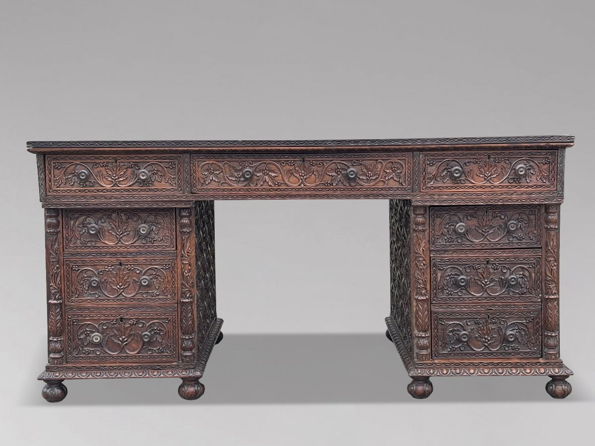 19ème Siècle, Bureau Anglo-Indien en Padouk Sculpté-photo-2
