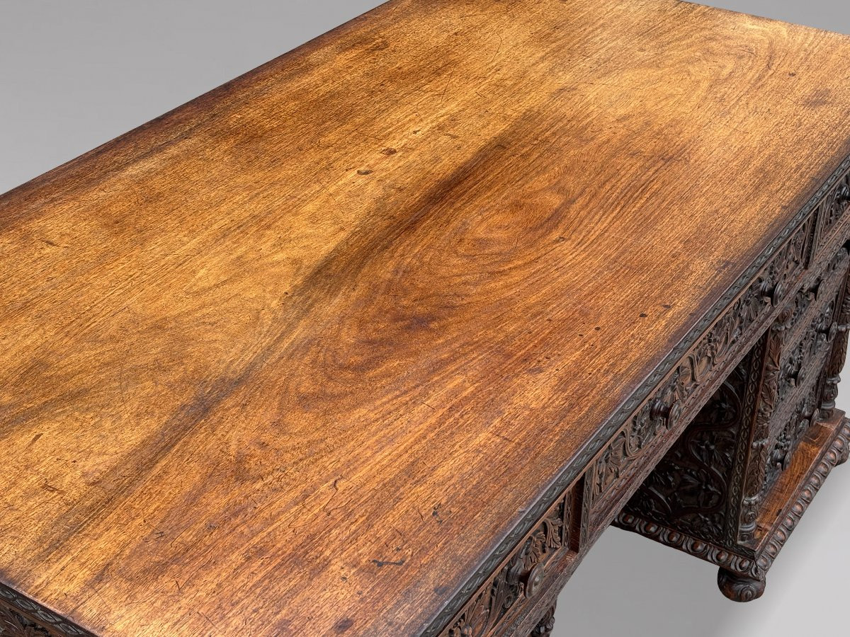 19ème Siècle, Bureau Anglo-Indien en Padouk Sculpté-photo-3