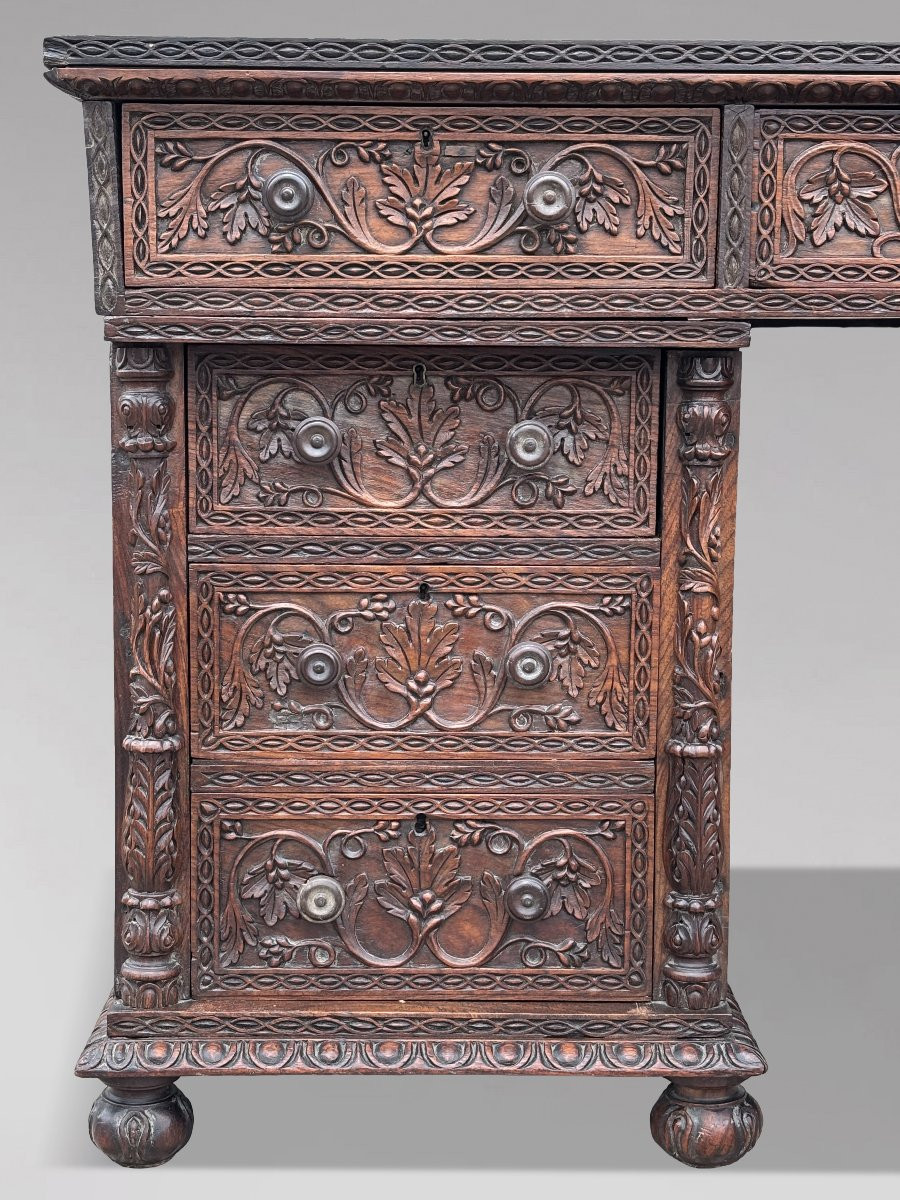 19ème Siècle, Bureau Anglo-Indien en Padouk Sculpté-photo-1