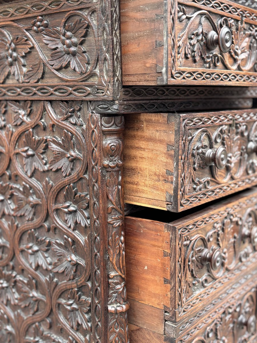 19ème Siècle, Bureau Anglo-Indien en Padouk Sculpté-photo-2