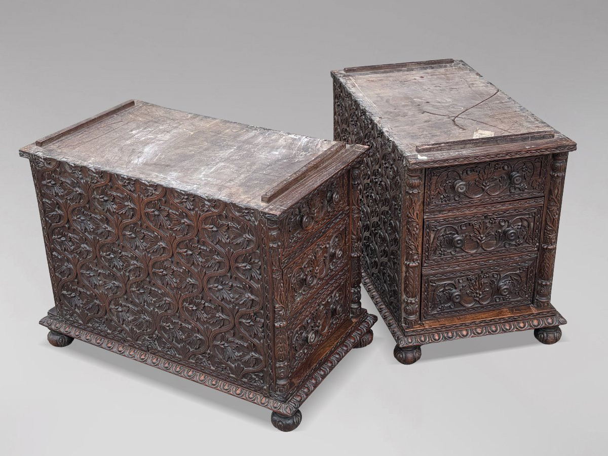 19ème Siècle, Bureau Anglo-Indien en Padouk Sculpté-photo-3