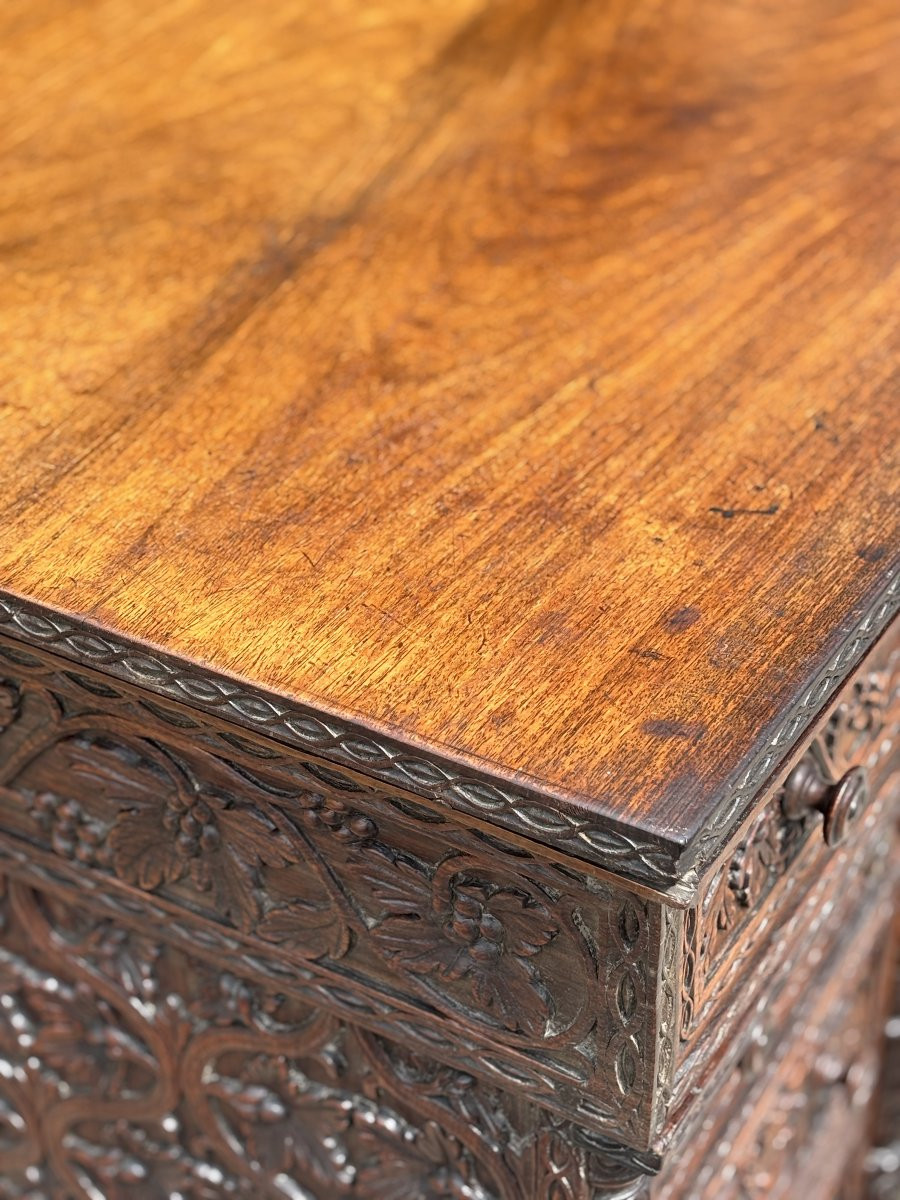 19ème Siècle, Bureau Anglo-Indien en Padouk Sculpté-photo-7