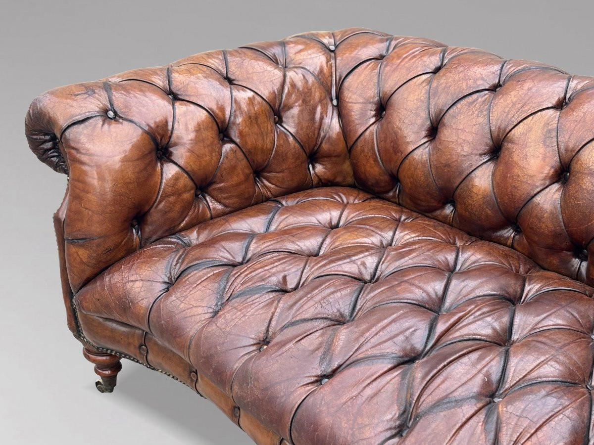 19ème Siècle, Canapé Chesterfield en Cuir Marron, Période Victorienne-photo-1