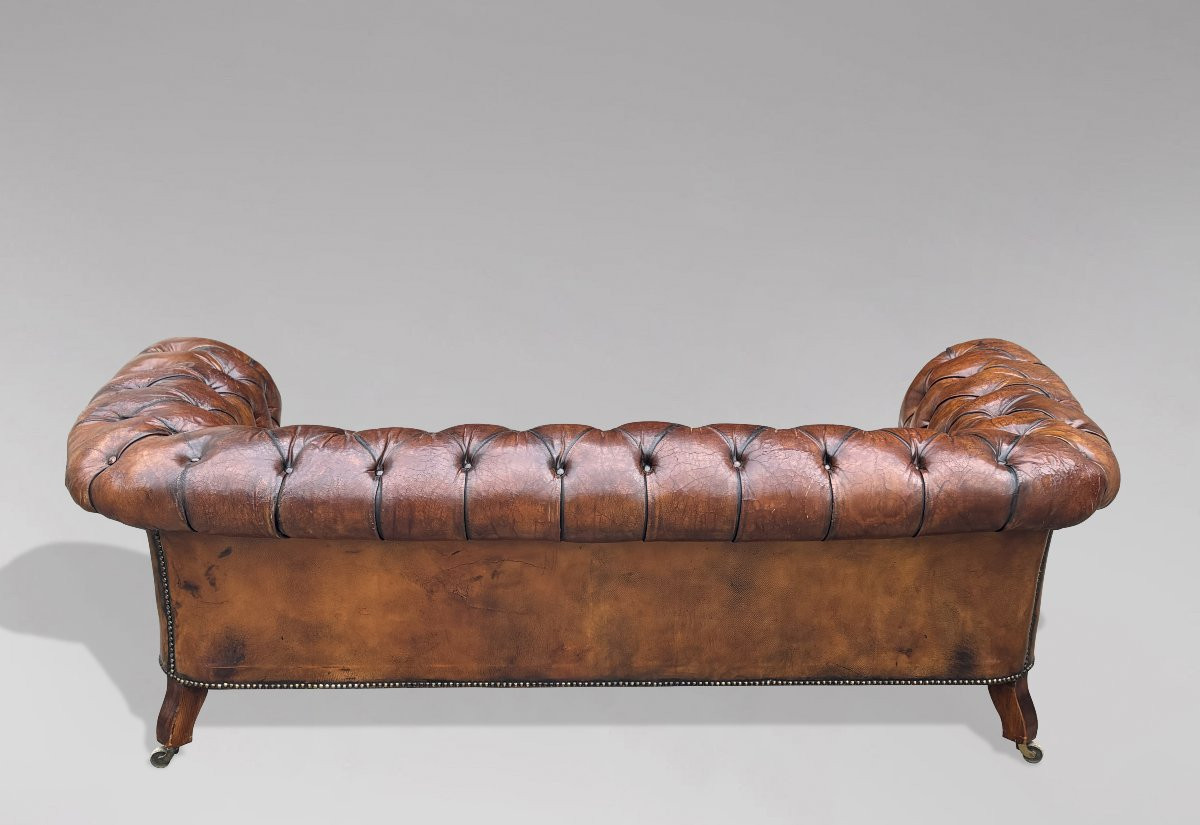 19ème Siècle, Canapé Chesterfield en Cuir Marron, Période Victorienne-photo-6