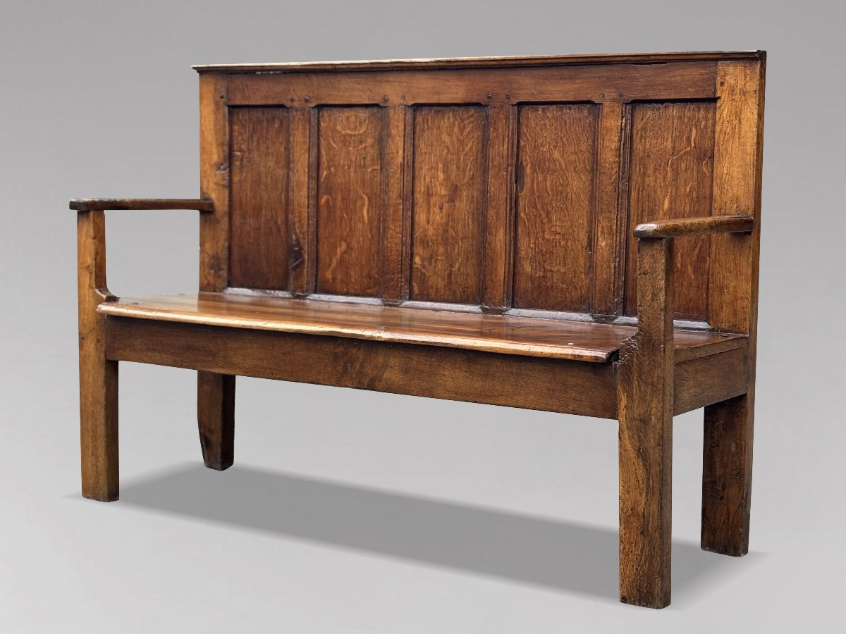 18th Century Georgian Oak & Elm Country Settle-photo-2