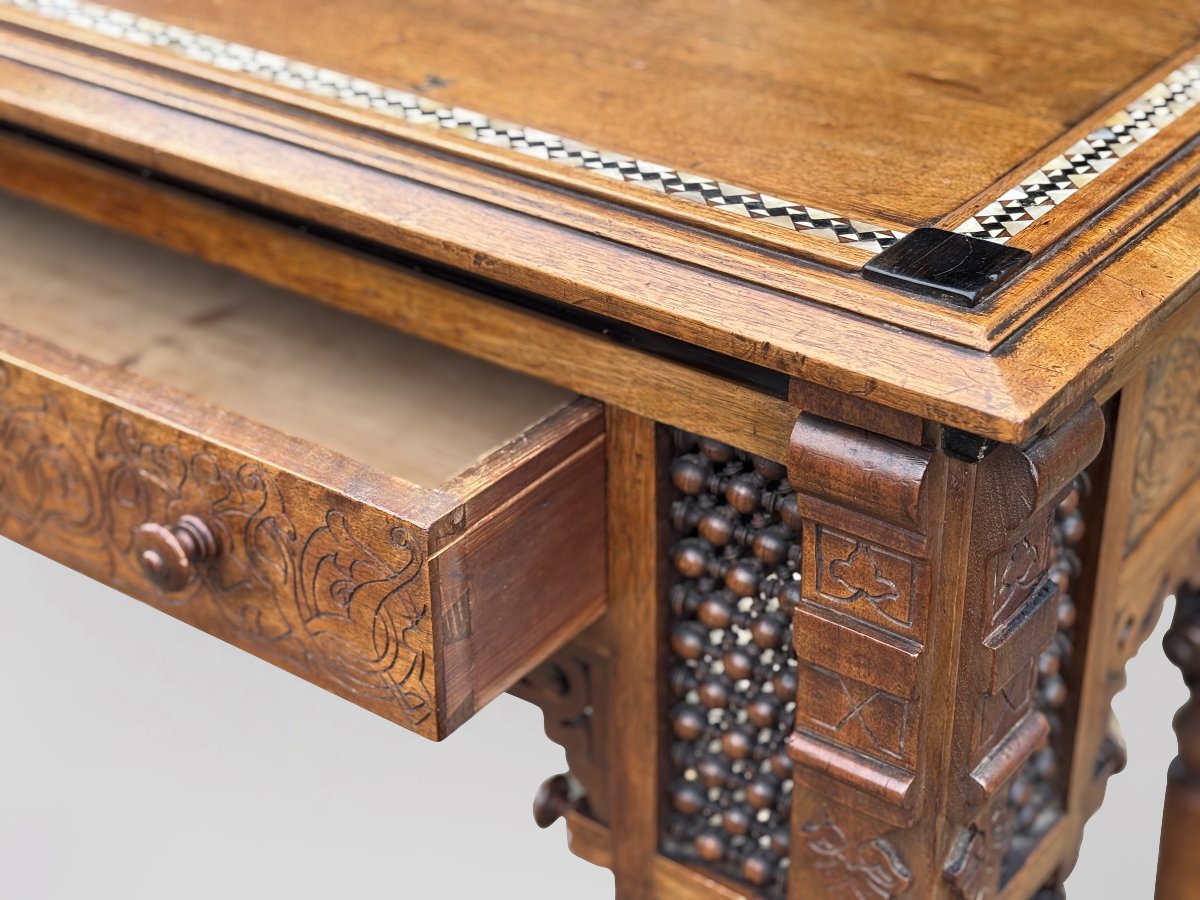 19ème Siècle, Table Mauresque en Noyer, Mouvement Aesthétique-photo-3