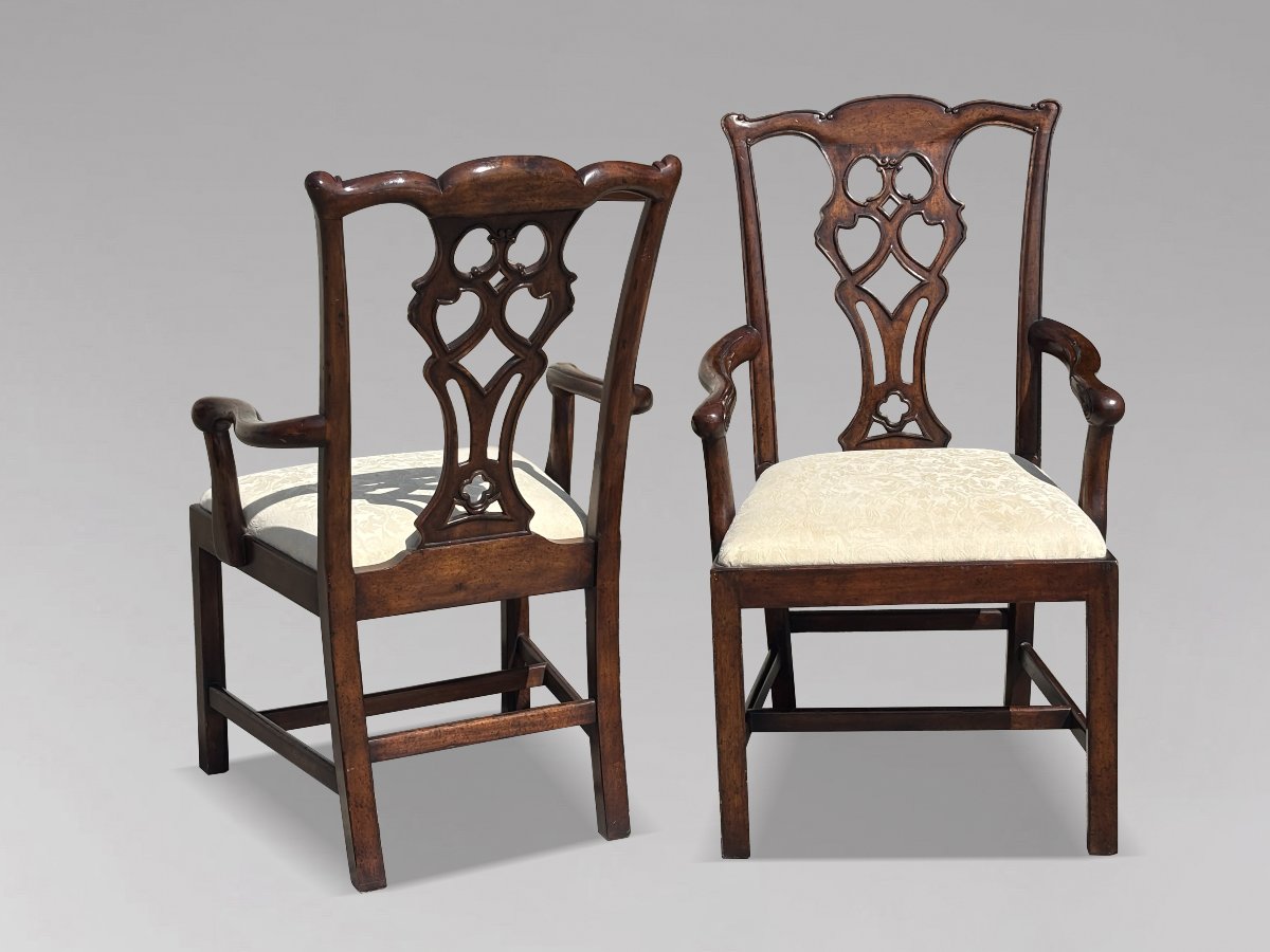 Set Of 6 (4+2) Edwardian Period Mahogany Chippendale Dining Chairs-photo-2