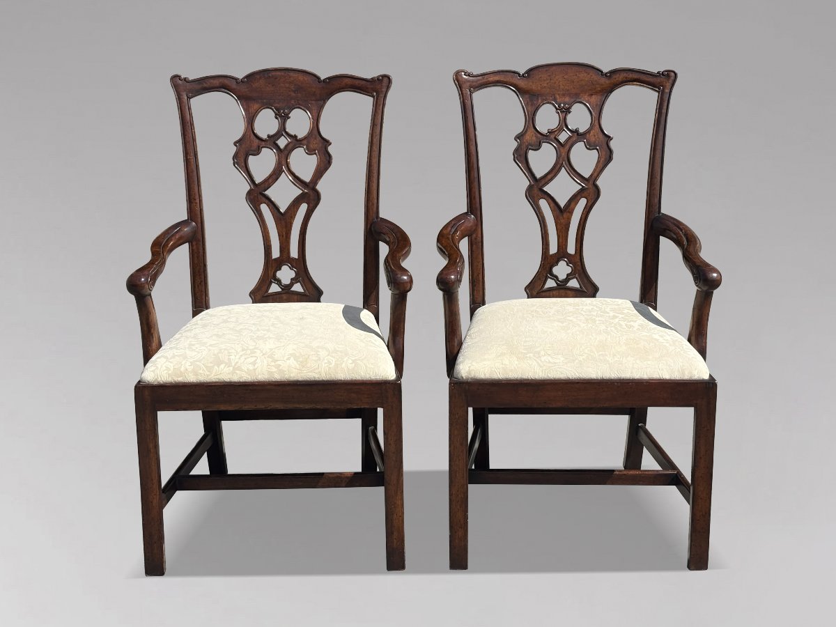 Set Of 6 (4+2) Edwardian Period Mahogany Chippendale Dining Chairs-photo-3