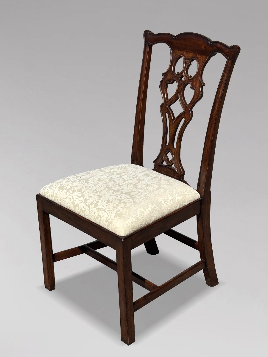 Set Of 6 (4+2) Edwardian Period Mahogany Chippendale Dining Chairs-photo-1