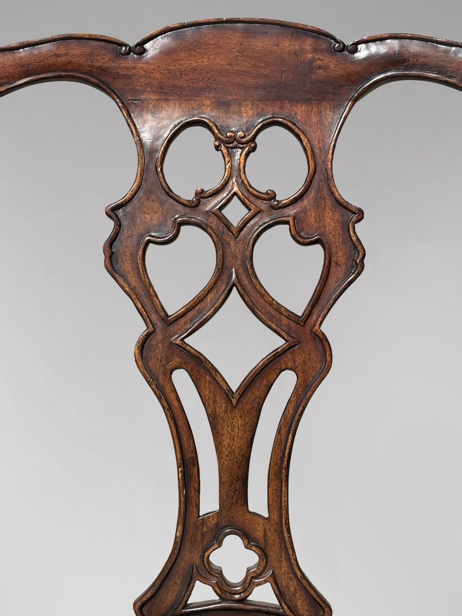 Set Of 6 (4+2) Edwardian Period Mahogany Chippendale Dining Chairs-photo-2