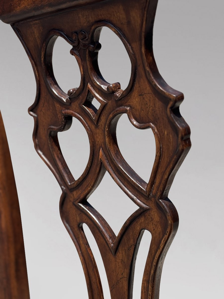 Set Of 6 (4+2) Edwardian Period Mahogany Chippendale Dining Chairs-photo-4