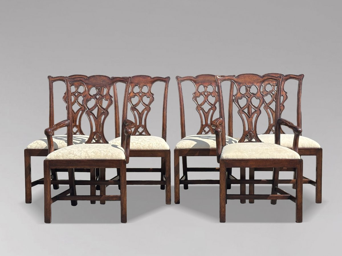 Set Of 6 (4+2) Edwardian Period Mahogany Chippendale Dining Chairs-photo-8
