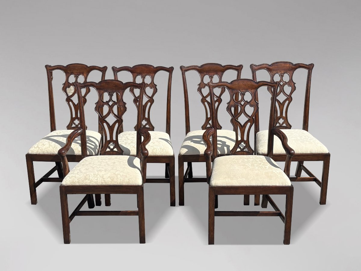 Set Of 6 (4+2) Edwardian Period Mahogany Chippendale Dining Chairs