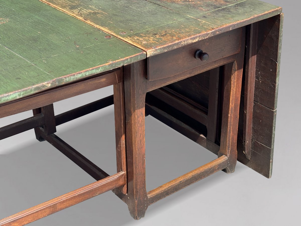 19th Century Swedish Green Painted Top Drop-leaf Dining Table-photo-6