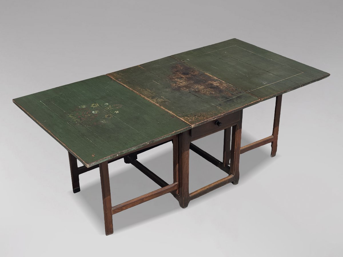 19th Century Swedish Green Painted Top Drop-leaf Dining Table