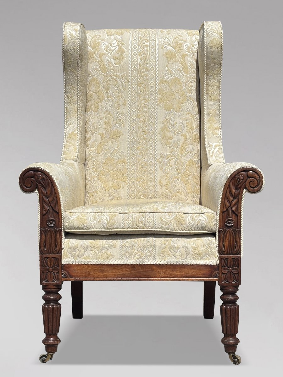 19ème  Siècle, Fauteuil à Haut Dossier en Acajou, Époque Guillaume IV-photo-2
