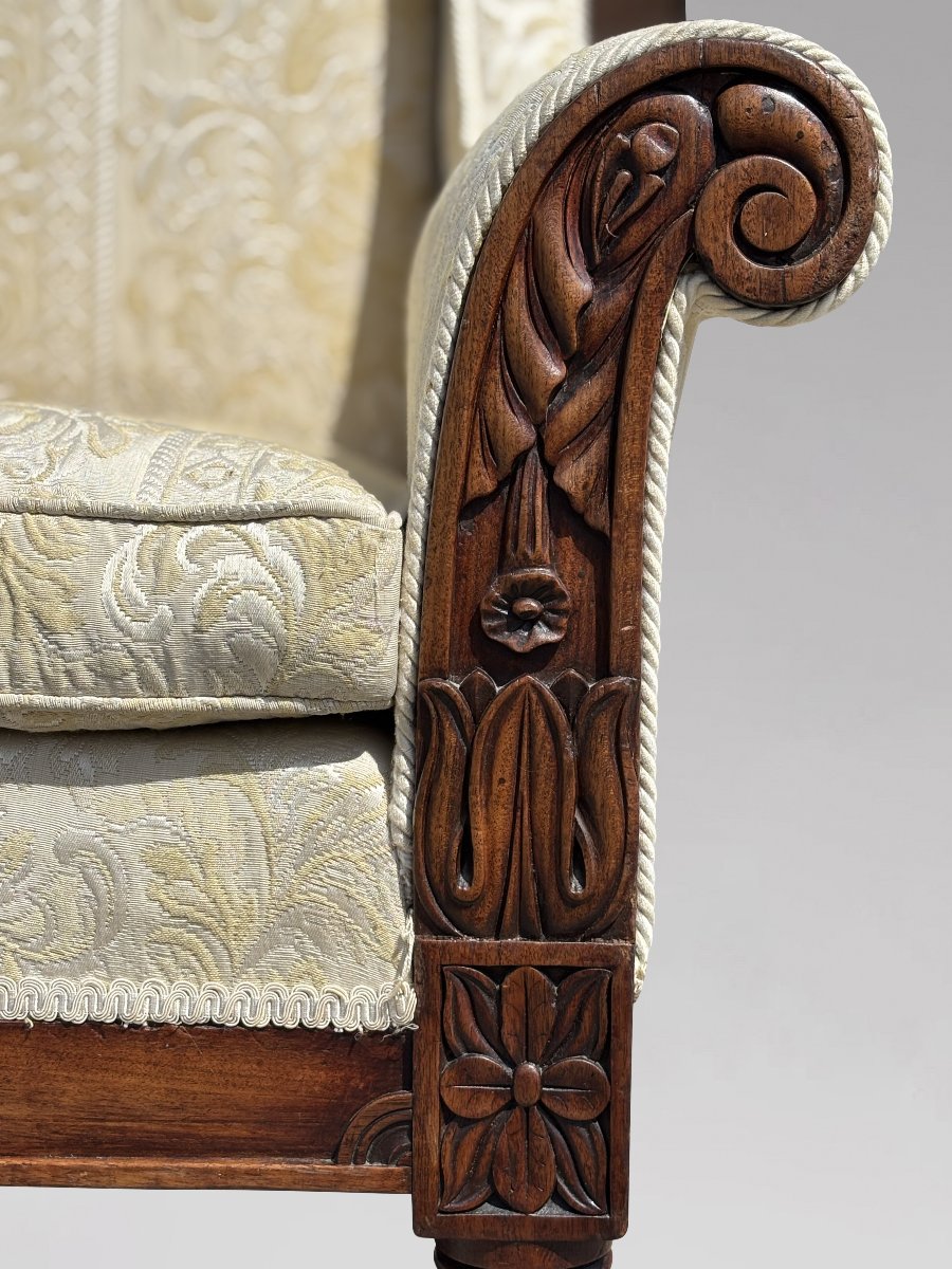 19ème  Siècle, Fauteuil à Haut Dossier en Acajou, Époque Guillaume IV-photo-1