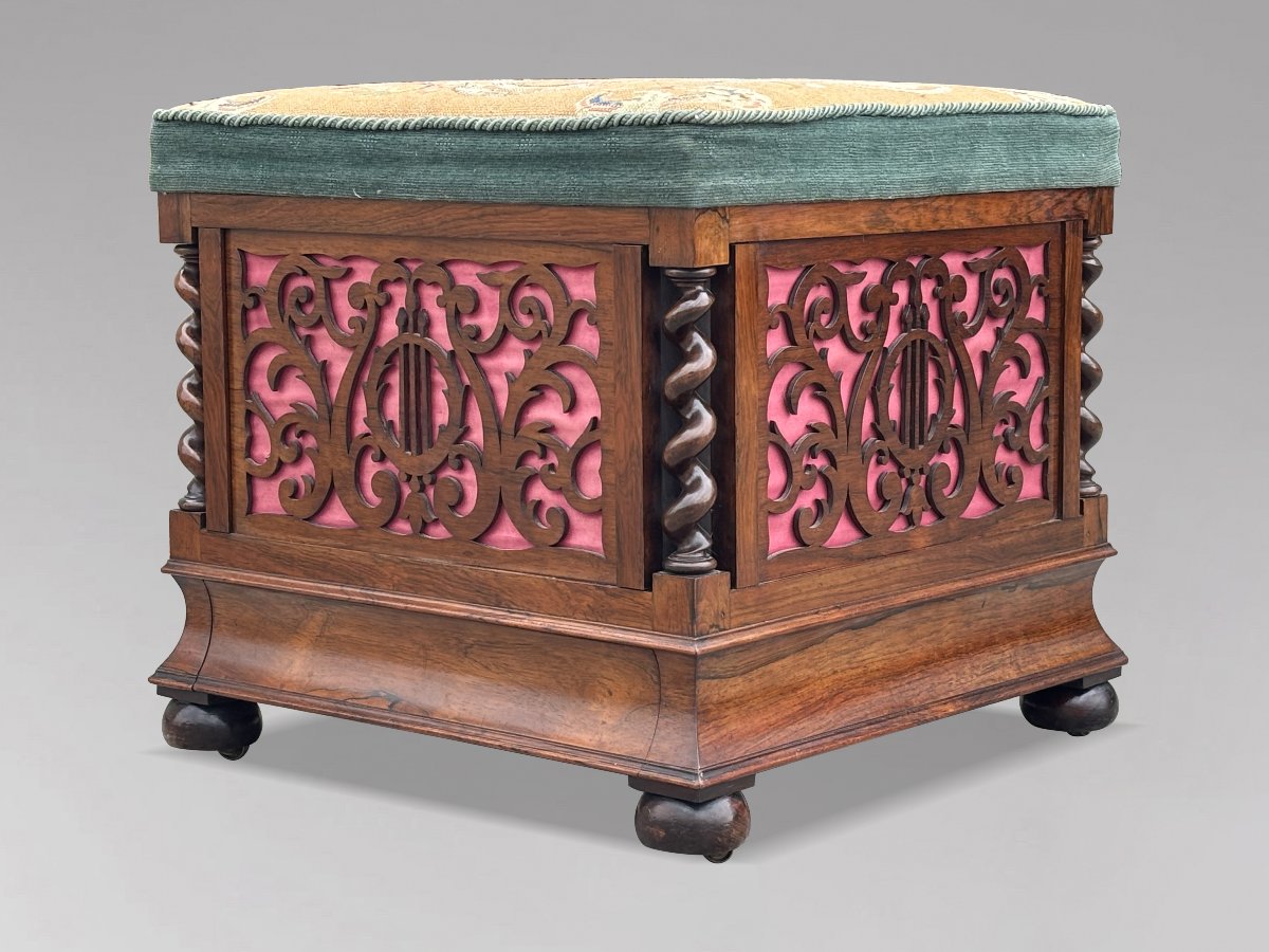 19ème Siècle, Tabouret de Piano en Palissandre de l’Époque Victorienne-photo-2