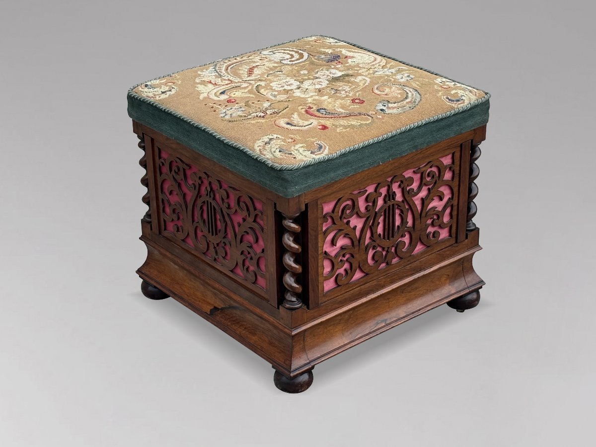 19ème Siècle, Tabouret de Piano en Palissandre de l’Époque Victorienne-photo-3