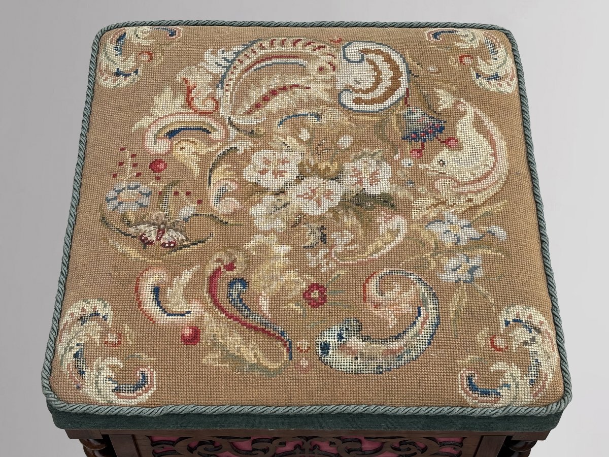 19ème Siècle, Tabouret de Piano en Palissandre de l’Époque Victorienne-photo-4