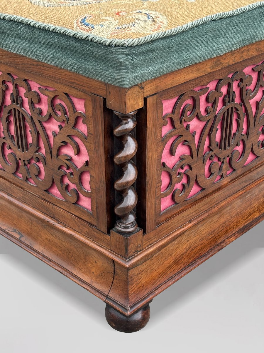 19ème Siècle, Tabouret de Piano en Palissandre de l’Époque Victorienne-photo-8