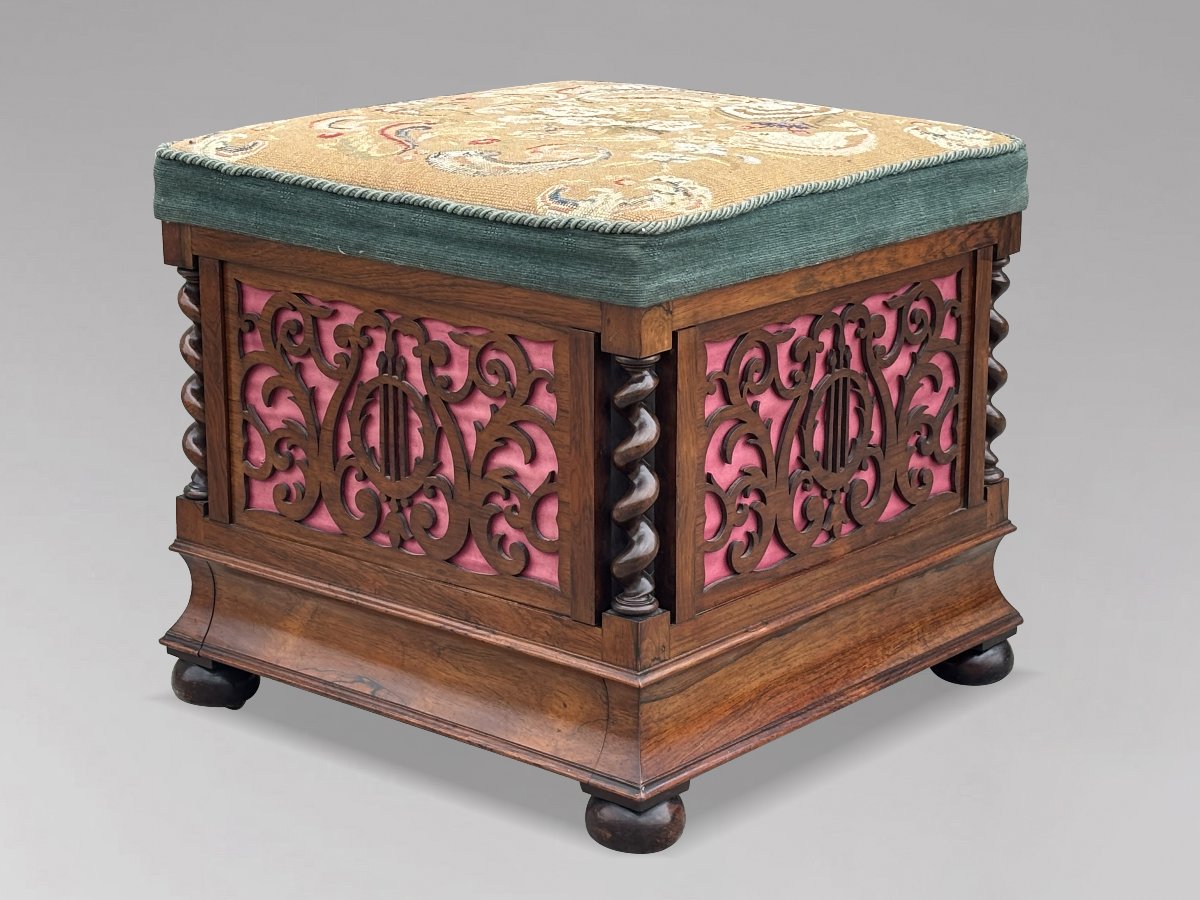 19ème Siècle, Tabouret de Piano en Palissandre de l’Époque Victorienne