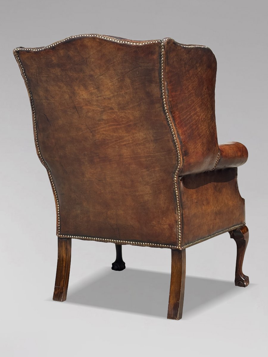 19ème Siècle, Fauteuil à Oreilles en Cuir Brun -photo-4