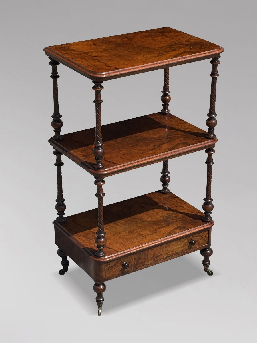19th-century Victorian-period Burr Walnut Three-tier Whatnot-photo-2