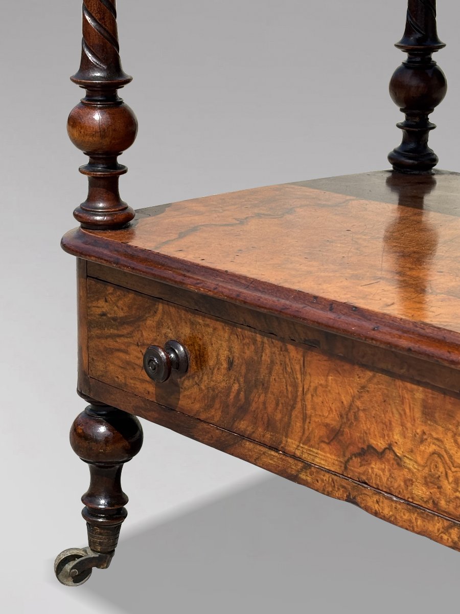 19th-century Victorian-period Burr Walnut Three-tier Whatnot-photo-3