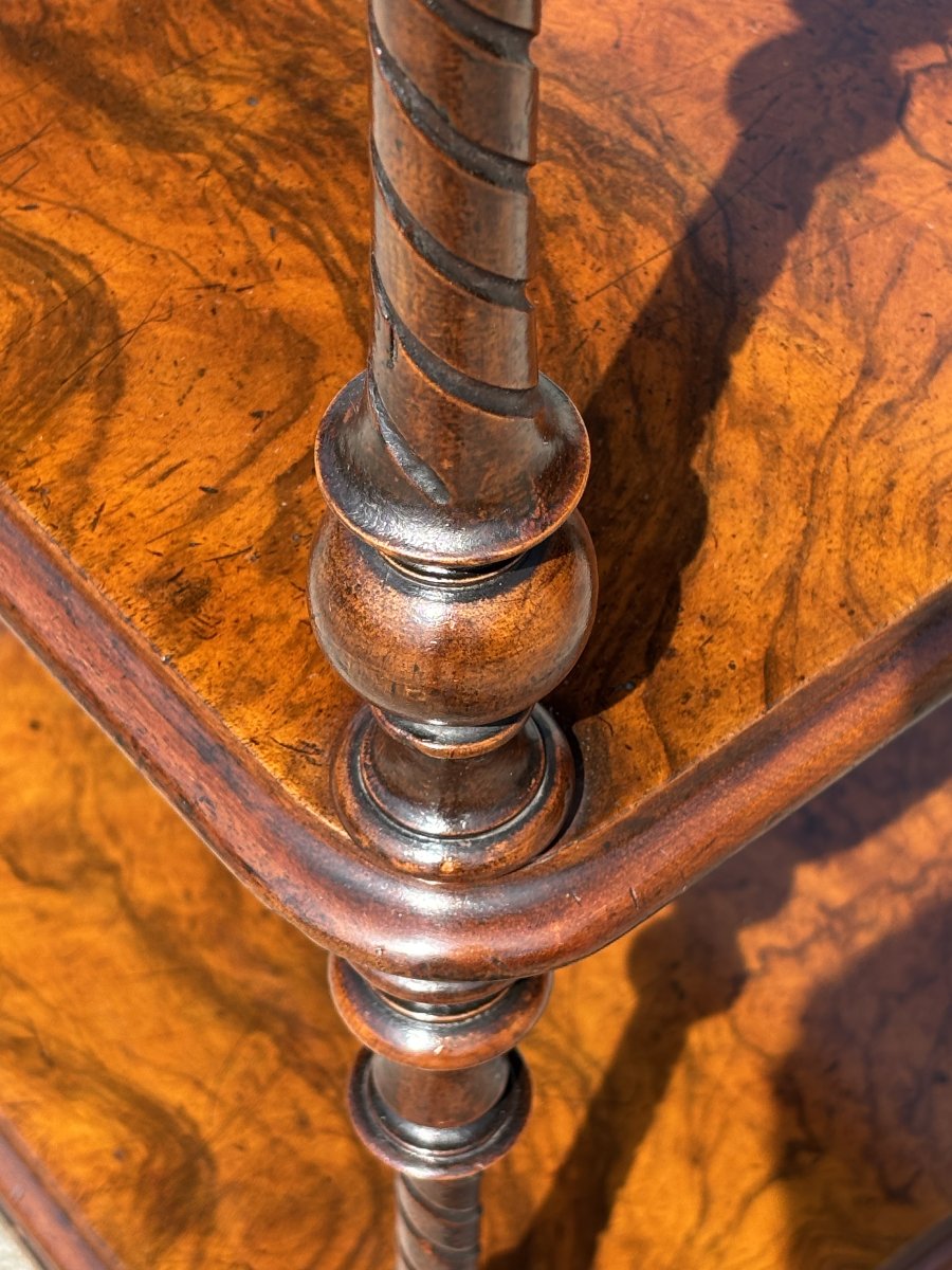 19th-century Victorian-period Burr Walnut Three-tier Whatnot-photo-4