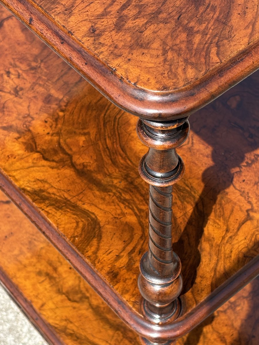19th-century Victorian-period Burr Walnut Three-tier Whatnot-photo-1
