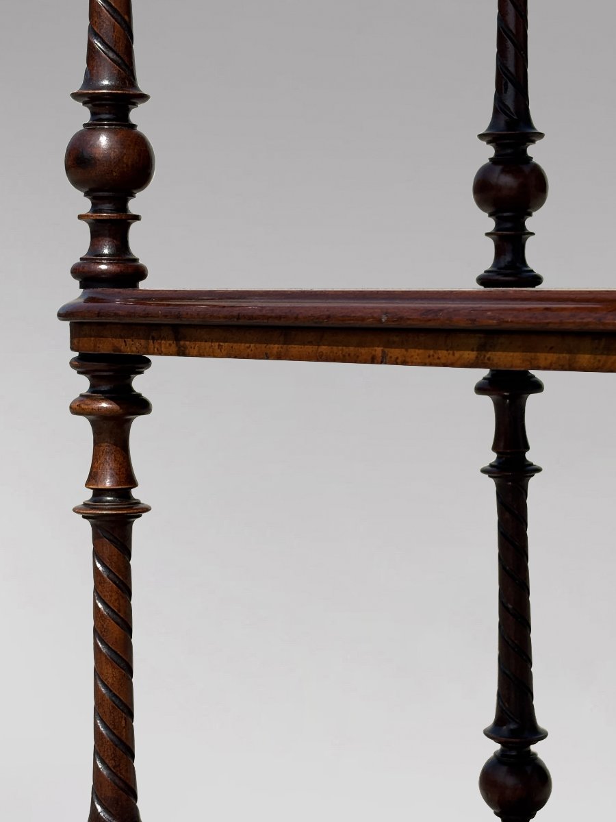 19th-century Victorian-period Burr Walnut Three-tier Whatnot-photo-3