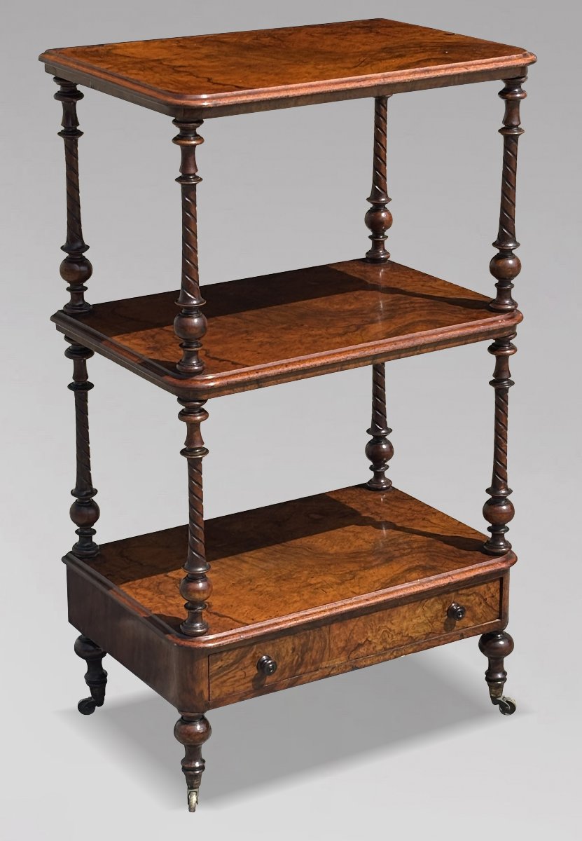 19th-century Victorian-period Burr Walnut Three-tier Whatnot