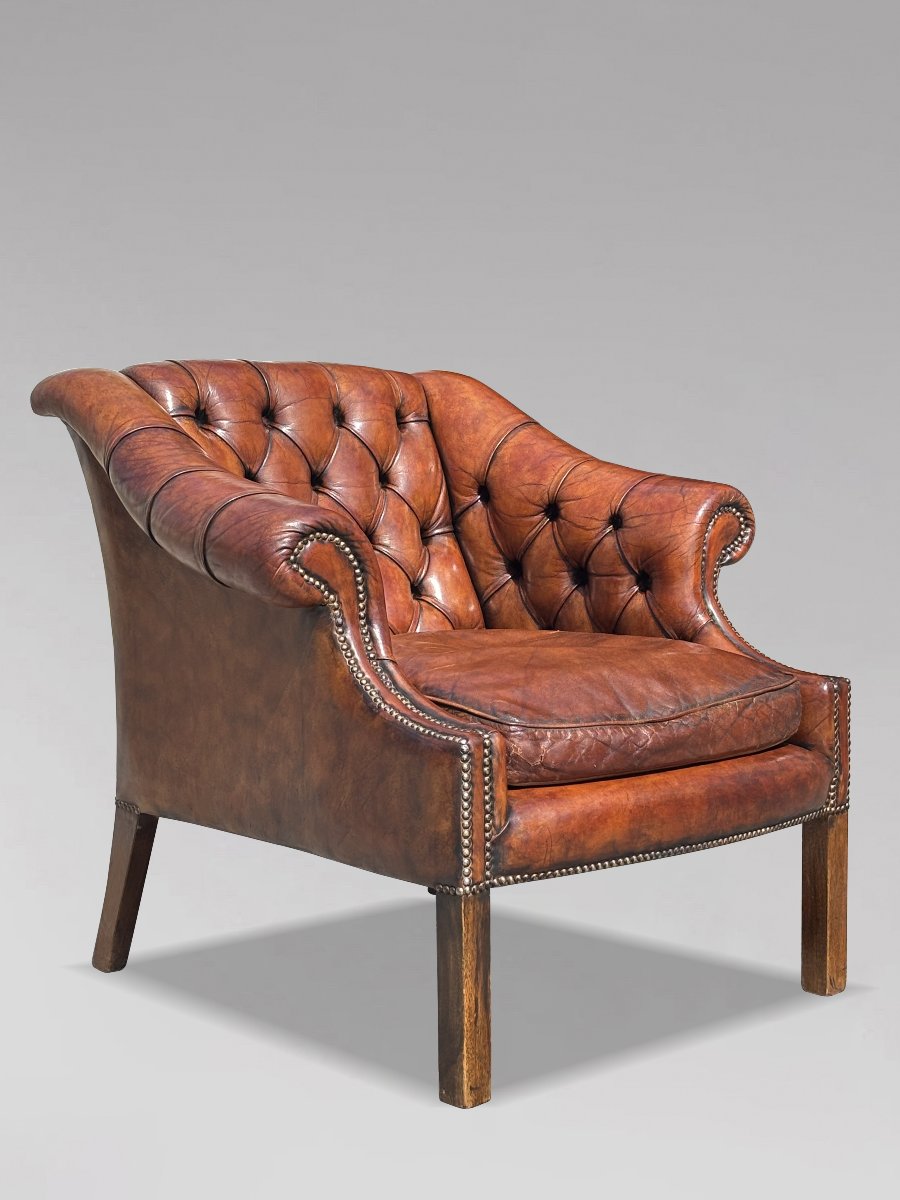 19th-century Victorian Period Brown Leather Club Armchair-photo-4
