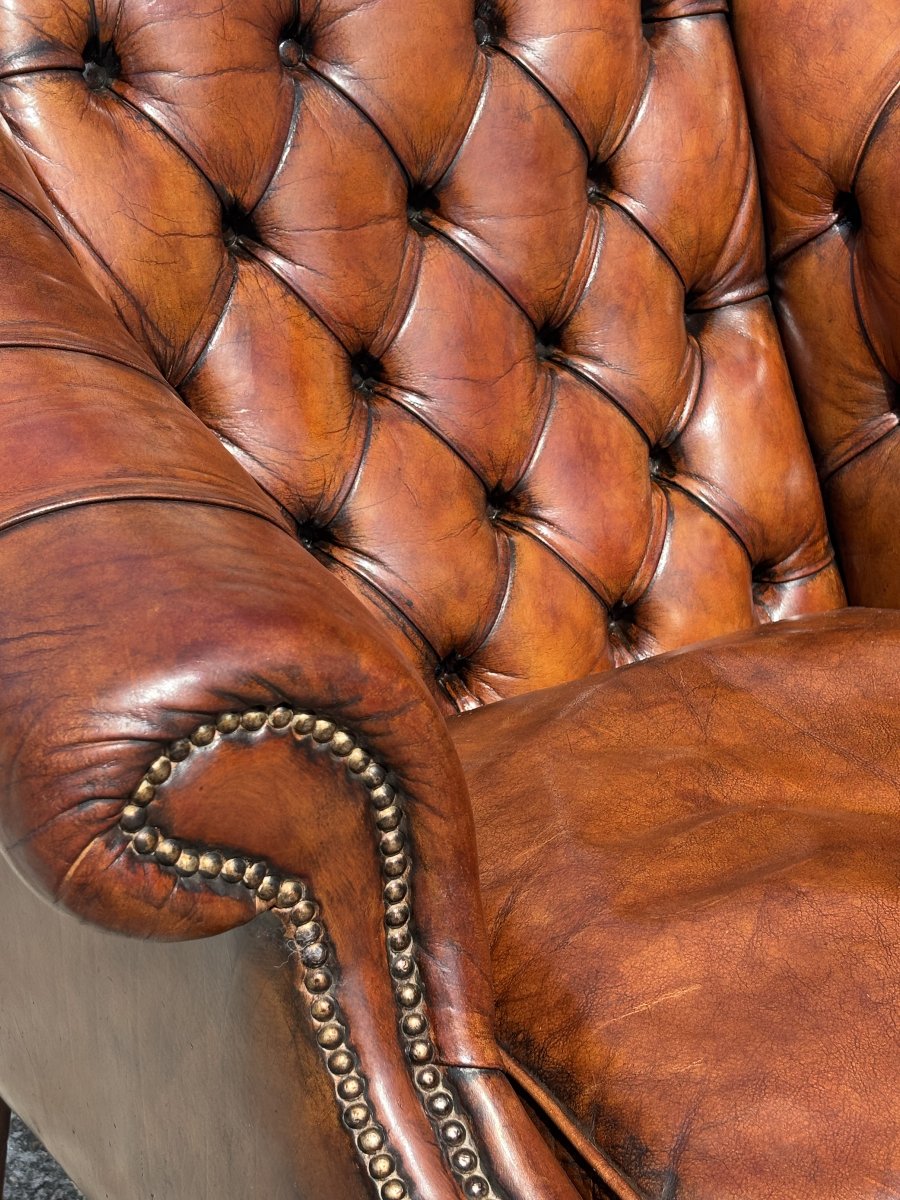 19th-century Victorian Period Brown Leather Club Armchair-photo-2